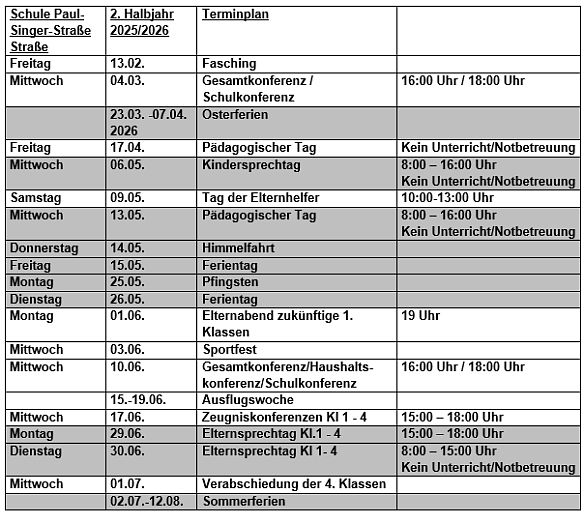 Hier sind die Termine aufgelistet