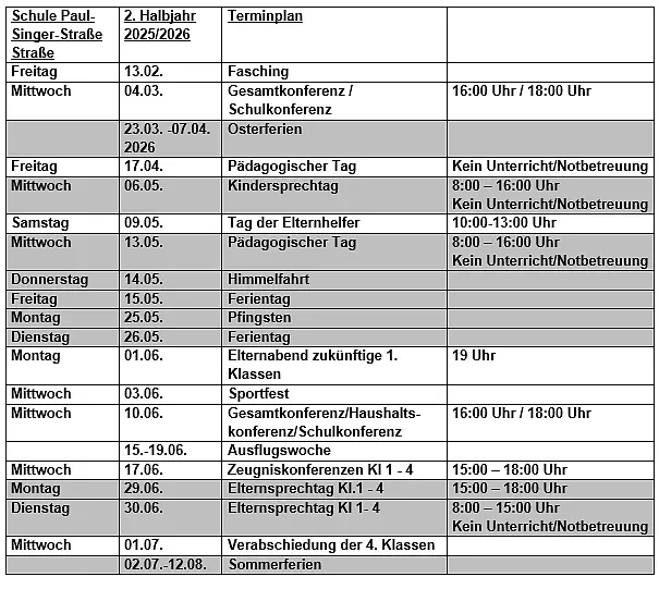 Hier sind die Termine aufgelistet